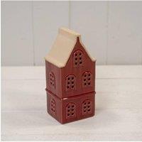KDMD Small Red Ceramic LED Townhouse with Sand Roof. 6 Hour Timer