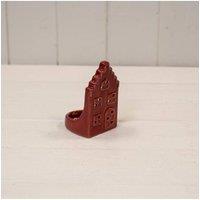 KDMD Red Ceramic House Tealight Holder with Square Roof in Dark Red