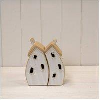 KDMD Glazed Ceramic Twin House Ornament - 16mm in Light Sand