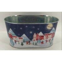 KDMD Blue Christmas Village Scene Oval Planter