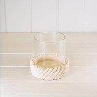KDMD Sandy Textured Hurricane Glass Candle Holder in Light Sand