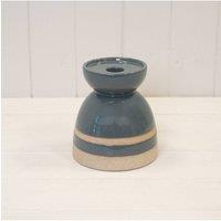 KDMD Blue Ceramic Glazed Candle Holder with Unglazed Detail