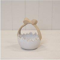 KDMD Ceramic Easter Egg Basket White Glazed with Unglazed Bow Handle - 15mm