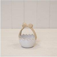 KDMD Ceramic Easter Egg Basket White Glazed with Unglazed Bow Handle - 12mm