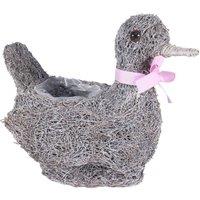 KDMD Salim White Wash Duck Planter with Pink Bow 23cm in Grey