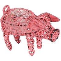 KDMD Pink Black Wire Pig Planter Outdoor Planter