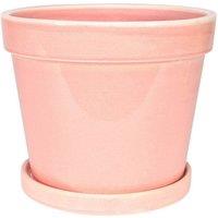 KDMD Pink Vintage Stoneware Painted Pot with Saucer 17cm x 15cm in Light Pink | Size: 17 cm x 15 cm