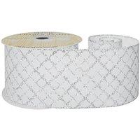 KDMD White Wired Ribbon with Silver Diamond Detailing 63mm x 10 yards
