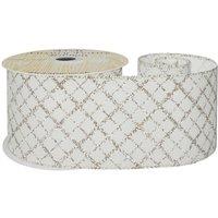 KDMD Cream Wired Ribbon with Gold Diamond Detailing 63mm x 10 yards