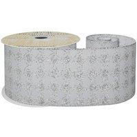 KDMD White Wired Ribbon with Silver Scalloped Detailing 63mm x 10 yards