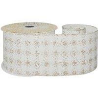 KDMD Cream Wired Ribbon with Gold Scalloped Detailing 63mm x 10 yards