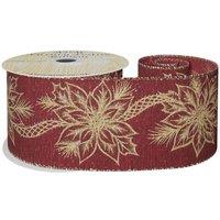 KDMD Red with Gold Poinsettia Ribbon 63mm x 10yds