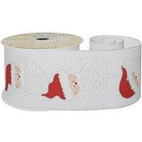 KDMD White Wired Ribbon with Santa Heads 63mm x 10 yards