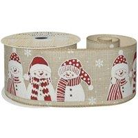 KDMD Natural Wired Ribbon with Red Snowman 63mm x 10 yards
