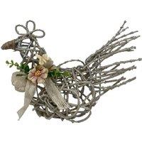 KDMD Willow Chicken Sculpture with Bow & Flowers in Grey
