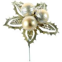 KDMD Champagne Bauble Pick with Leaves 12cm 5 Pack in Green