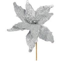 KDMD Silver Glitter Poinsettia Pick 32cm 4 Pack