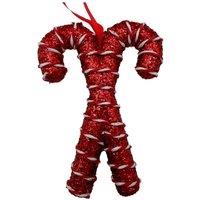 KDMD Red Tinsel Glitter Cross Candy Canes Hanging Decoration 17cm 4 Pack