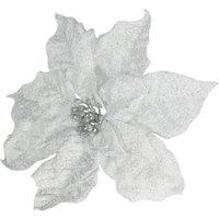 KDMD Frosted Poinsettia Pick H20cm 3 Pack in White
