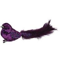 KDMD Purple Velvet Bird with Glitter & Clip 20cm 3 Pack