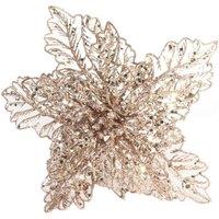KDMD Rose Poinsettia Filigree with Clip Dia22cm 3 Pack in Gold