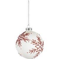 KDMD White Glass Bauble with Red Glitter Snowflake Dia8cm 3 Pack
