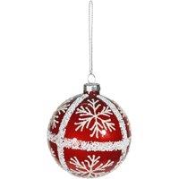 KDMD Red Glass Bauble with White Glitter Snowflakes Dia8cm 3 Pack