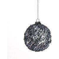 KDMD Midnight Blue Sequin Glass Bauble 80mm 2 Pack in Grey