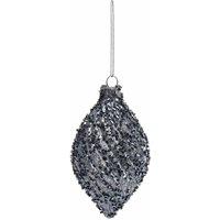 KDMD Midnight Blue Sequin Teardrop Glass Bauble 120mm 2 Pack in Grey