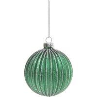 KDMD Green Glitter Stripe Glass Bauble Dia8cm 2 Pack