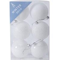 KDMD 8cm White Shatterproof Baubles x6 2 Pack