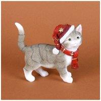 KDMD Hand Painted Resin Kitten Figurine With Christmas Hat by Juliana 2 in Red