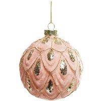 KDMD Pink Ruffled Glass Bauble with Gold Droplets Dia10cm 2 Pack