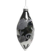 KDMD Glass Grey Teardrop Bauble with Velvet Pattern 16cm 2 Pack