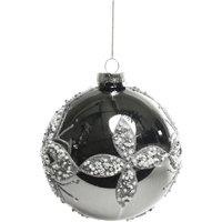 KDMD Glass Pewter Bauble with Flowers 10cm 2 Pack in Grey
