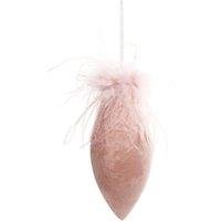 KDMD Pink Velvet Glass Droplet Bauble with Feather H16cm 2 Pack