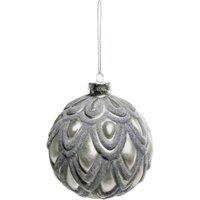 KDMD Pewter Ruffled Velvet Glass Bauble Dia10cm 2 Pack in Silver