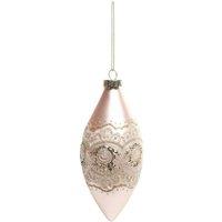 KDMD Pink Glass Droplet Bauble with Lace Detailing H12cm 2 Pack