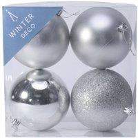 KDMD 10cm Silver Shatterproof Baubles x4 2 Pack