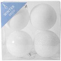 KDMD 10cm White Shatterproof Baubles x4