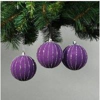 KDMD 8cm Purple Velvet Baubles with Glitter Set of 6