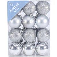KDMD 6cm Silver Shatterproof Baubles x24