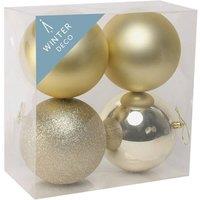 KDMD Champagne Shatterproof Baubles 12cm 4 Pack in Gold