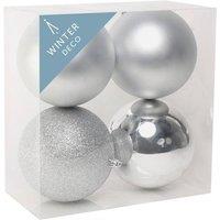 KDMD Silver Shatterproof Baubles 12cm 4 Pack