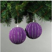 KDMD 10cm Purple Velvet Baubles with Glitter Set of 4
