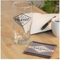 KDMD Worlds Greatest Dad Pint Glass & Coaster Gift Set in Clear