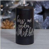 KDMD Kiss Me Under the Mistletoe Pillar Candle 6 in Black