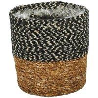 KDMD Natural & Black Seagrass Basket with Liner 12 x 12cm 5 Pack | Size: 12 x 12 cm