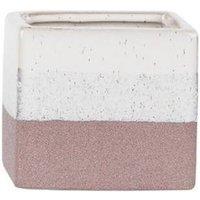 KDMD Hortus Pink & White Bordeaux Stoneware Cube 9.5cm H x 10.5cm W 2 | Size: 9.5 cm H x 10.5 cm W