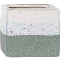 KDMD Hortus Green & White Bordeaux Stoneware Cube 9.5cm H x 10.5cm W 2 | Size: 9.5 cm H x 10.5 cm W